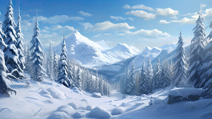 Fototapeta na wymiar Precise rendering of a snow-covered winter landscape