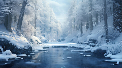 Precise rendering of a snowy forest in winter