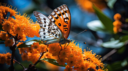 Obraz premium Intricate details of a butterfly on a flowering plant