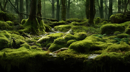 Fine textures of a moss-covered forest floor