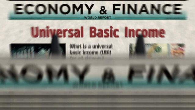 Universal basic income citizens salary payment and social redistribution daily news newspaper printing. Abstract concept retro headlines 3d seamless looped.