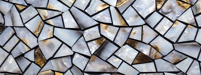 Abstract mosaic made of white gold marble stone tiles  - Marble wall texture background