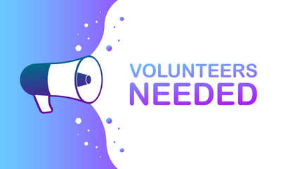Volunteers needed sign. Flat, purple, mouthpiece icon, volunteers needed. Vector illustration