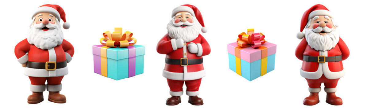 3d santa claus and gift box.