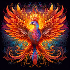 Colourful background with phoenix bird.
