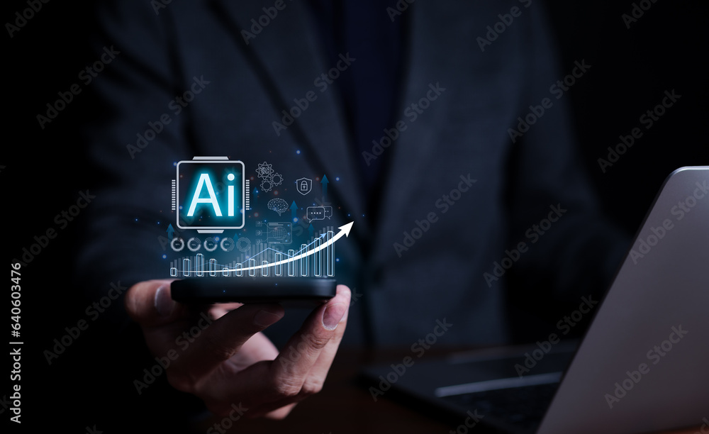 Aufkleber artificial intelligence technology concept. businessmen use ai technology to create business analyti