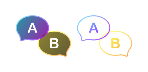 A and B bubbles. Different styles, color, A sign, B sign, A and B bubbles. Vector icons