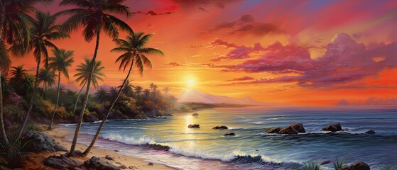 A playful dance of sunny yellows, playful pinks, and vivid oranges, reflecting the joy and warmth of a tropical sunrise