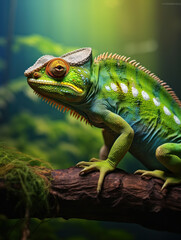 Obraz premium Chameleon in its Natural Habitat, Wildlife Photography, Generative AI