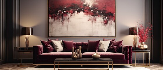 An abstract collision of wine red and metallic gold, emanating a sense of vintage opulence and timeless allure