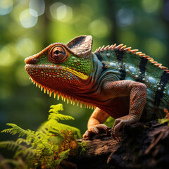 Fototapeta premium Chameleon in its Natural Habitat, Wildlife Photography, Generative AI