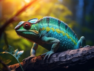 Fototapeta premium Chameleon in its Natural Habitat, Wildlife Photography, Generative AI