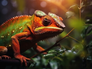 Fototapeta premium Chameleon in its Natural Habitat, Wildlife Photography, Generative AI