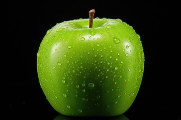 green apple isolated on black background. Fresh organic fruit.
