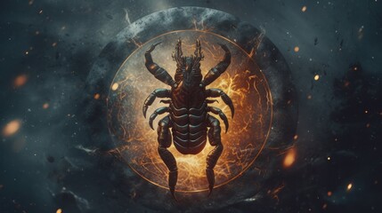 scorpion on black background - obrazy, fototapety, plakaty