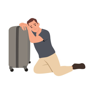 Flight delayed, postponed, canceled. Businessman or manager is very upset. Flat vector illustration isolated on white background