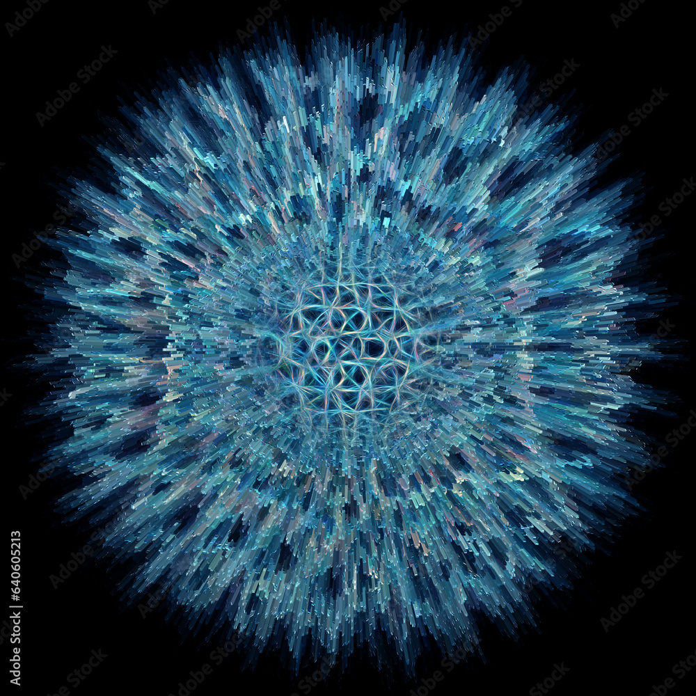 Aufkleber exploding pale blue connected lined circular design on a black background in square format