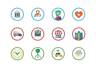 Business Flat Circle Icons Set Collection