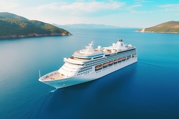 Cruise Ship. Beautiful white cruise ship above luxury cruise in the ocean sea at early in the morning time concept exclusive tourism travel on holiday.
