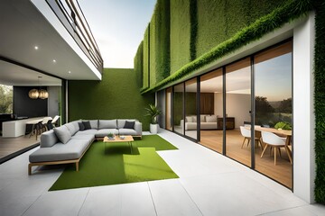 Terrace of a house with artificial grass floors