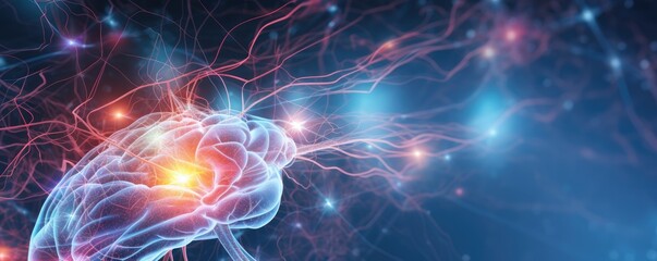 Human brain 3D model colorful look, part of body  Generative Ai