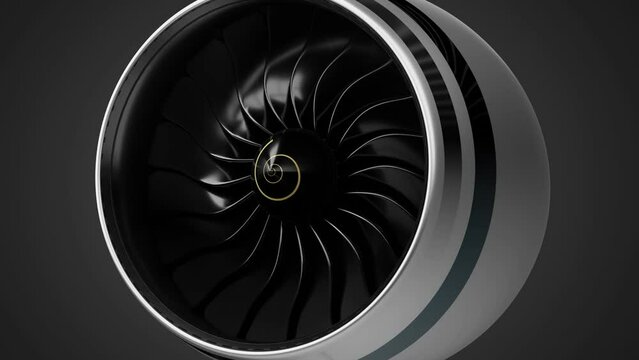 Rotating jet engine isolated on grey background - 3D 4k animation (3840 x 2160 px)