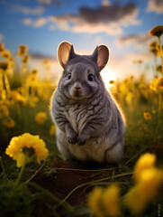 Chinchila in its Natural Habitat, Wildlife Photography, Generative AI