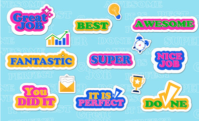 Collection of reward stickers for teachers and kids. Hand drawn vector drawings.