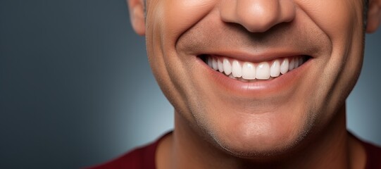 Fototapeta premium Smiling mature man on a white background. Perfectly straight teeth. Dentistry and teeth whitening concept.