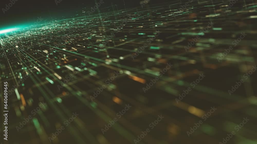 Poster hitech space scifi network landcape background/ 4k animation of an abstract digital data business te