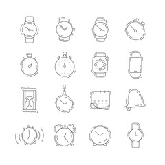 Time and Clock thin line icon set with Watch, Timer, alarm, smartwatch