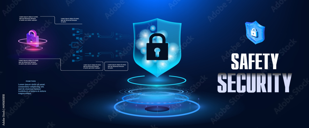 Poster concept of network security and data transfer. security and protection. futuristic cyber system agai