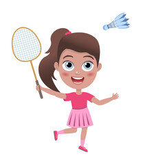 people playing badminton in the park. leisure. Happy boy and girl play train badminton. Kids activities 