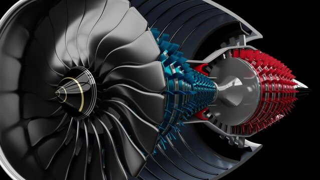 Jet engine components - 3D 4k animation (3840 x 2160 px)