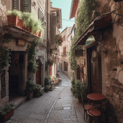 Fototapeta na wymiar beautiful narrow street with plants