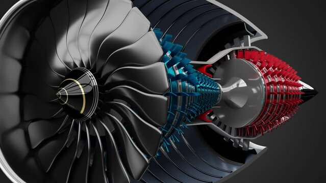 Jet engine components - 3D 4k animation (3840 x 2160 px)