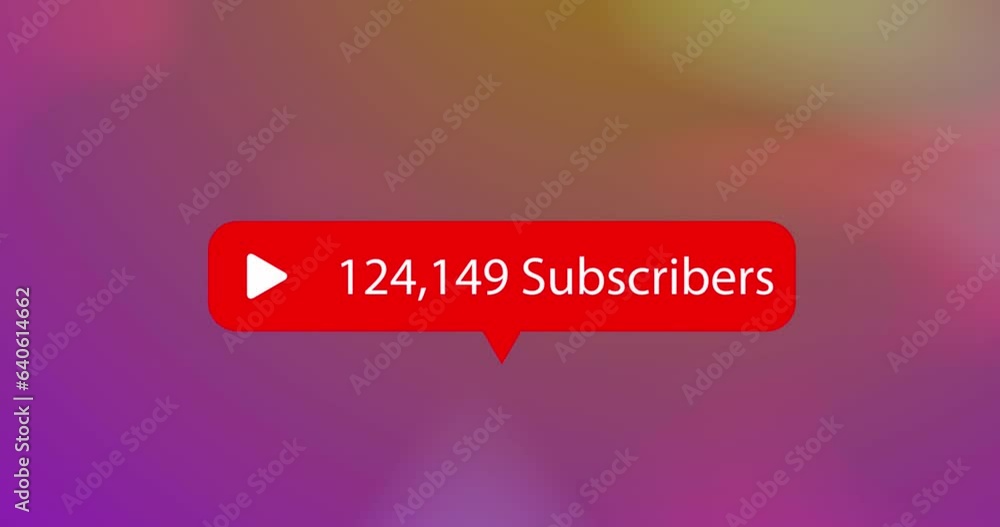 Poster animation of red icon with subscribers and changing numbers on abstract background