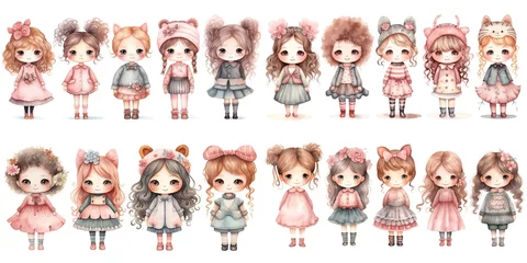 Fotobehang watercolor style illustration of cute fashion girl collection set, Generative Ai © QuietWord