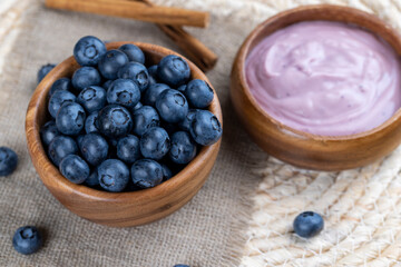 the harvest of ripe large blueberries, close-up
