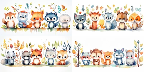 Raamstickers Boho dieren watercolor illustration teddy bear fun party set in cute cartoon style isolated on white background, children art style design, Generative Ai