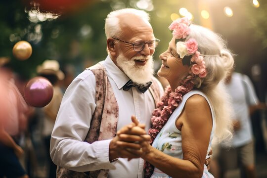 Lebensfreude im Alter: Älteres Ehepaar tanzt voller Energie