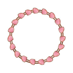 Quartz and gold chains, jewelry setting. Necklace. Watercolor isolated illustration on white background. Round template for gift certificate, advertising, invitation, postcard, social media post, smm.