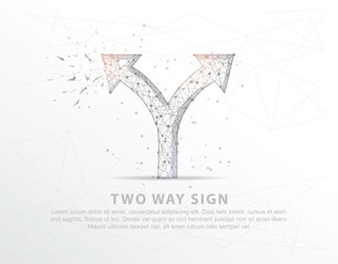 Two way sign abstract mash line and composition digitally drawn in the form of broken a part triangle shape and scattered dots.