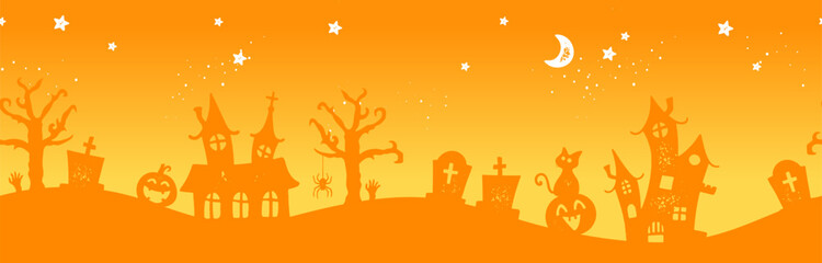 Cute hand drawn Halloween seamless pattern, colorful doodle background, great for Halloween banners, wallpapers, textiles, wrapping - vector design