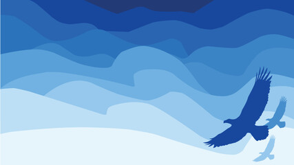 World Wildlife Day with silhouettes of bird fly on blue sky, Simple sky background, Blue gradient background, Animals background