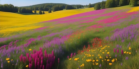 Beautiful meadow landscape. AI generated illustration