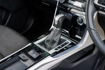 automatic transmission shift selector in the car interior. Closeup a manual shift of modern car...