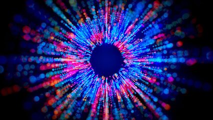 Abstract Artistic Blue Purple Orange Shiny Blurry Focus Sparkle Dotted Lines Particles Space Burst Form Octagon-shaped Hole Background