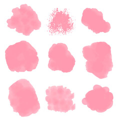 Soft Pink Watercolor splotches and strokes isolated on transparent background. Editable Vector Illustration. 
