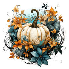 Watercolor Pumpkin Flower T-shirt Design, a cosmic dreamscape where pumpkin, Generative Ai